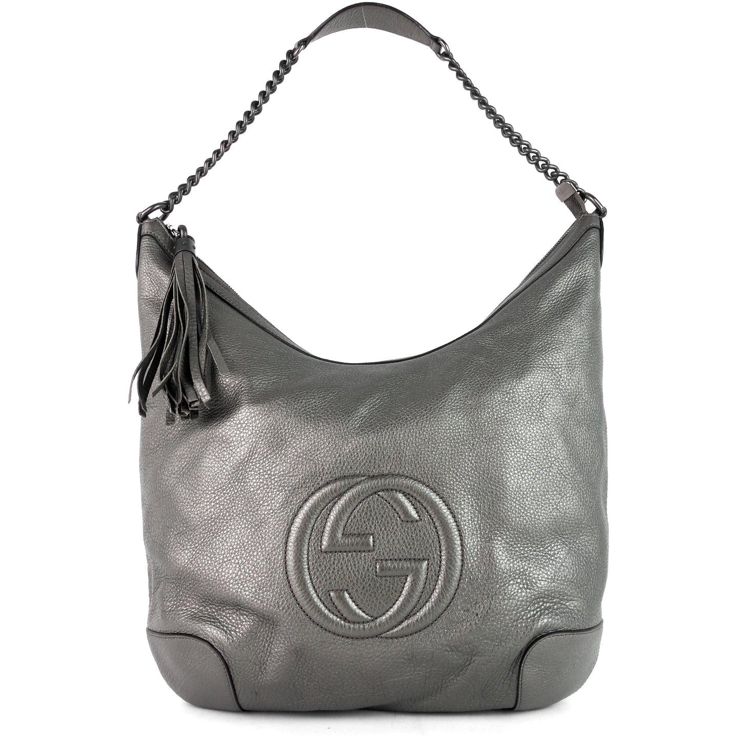 Gucci Soho Pebbled Calf Hobo Bag Leather Chain Shoulder Bag