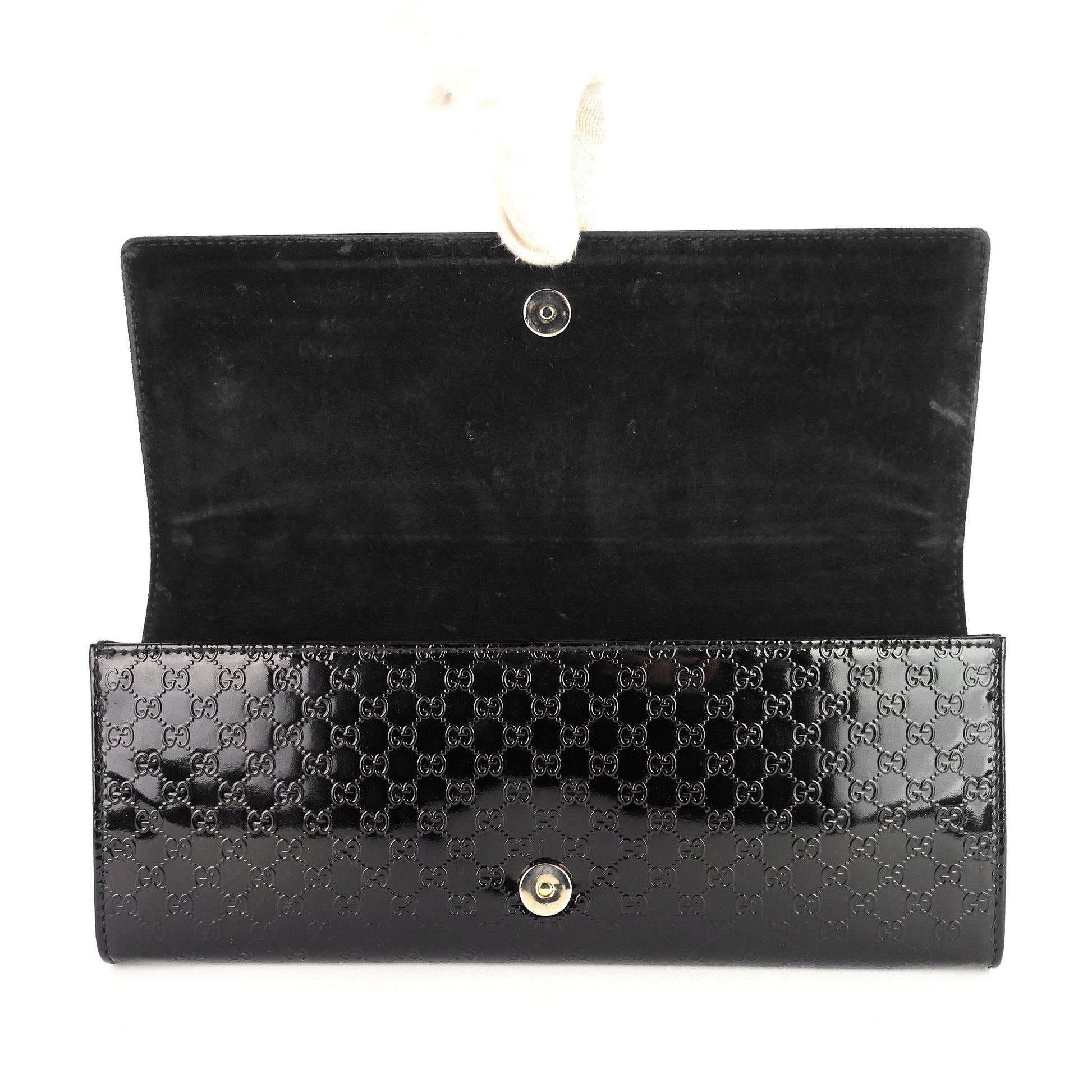 Gucci Micro ssima Patent Broadway Clutch Bag Leather