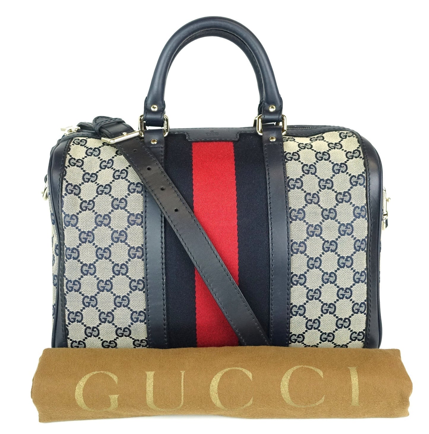 Gucci Web Boston Bag With Strap Canvas Monogram Travel Bag Gucci Oc714