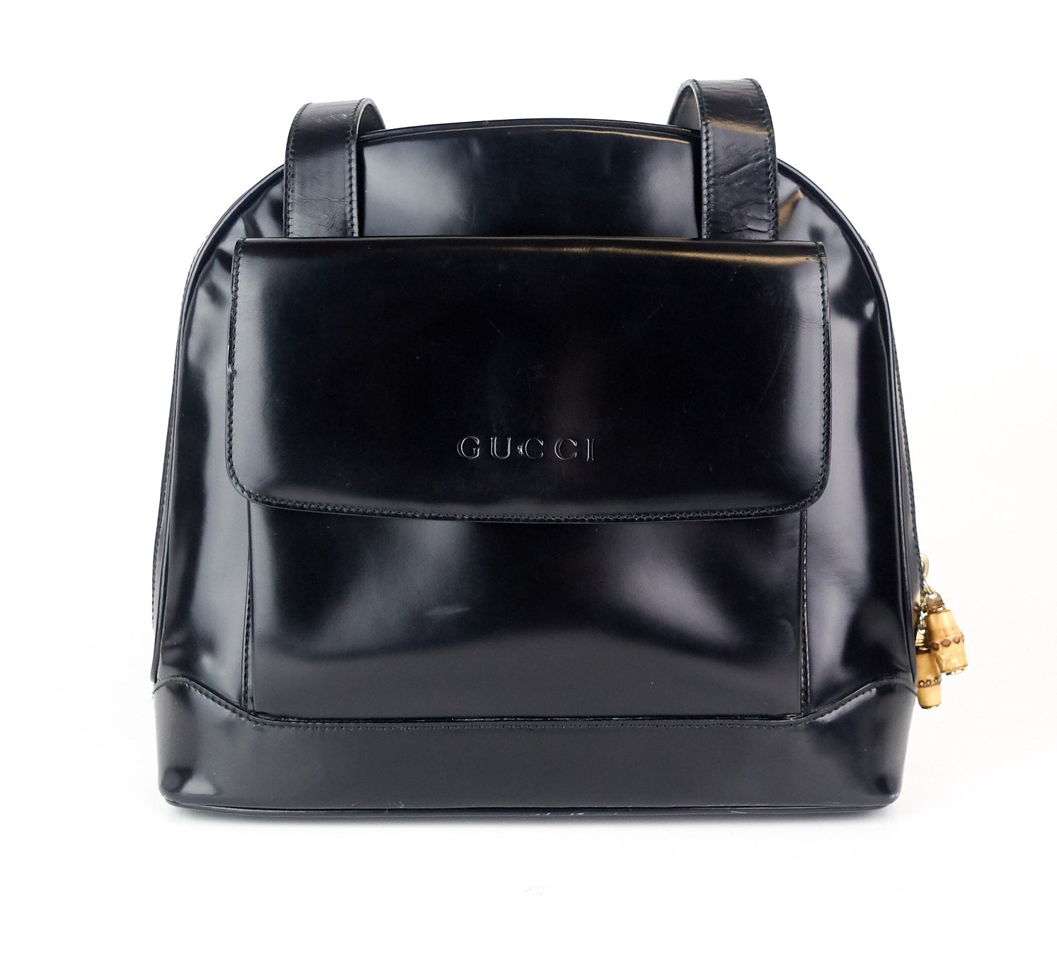Gucci Patent Front Pocket Tote Bag Leather Flap