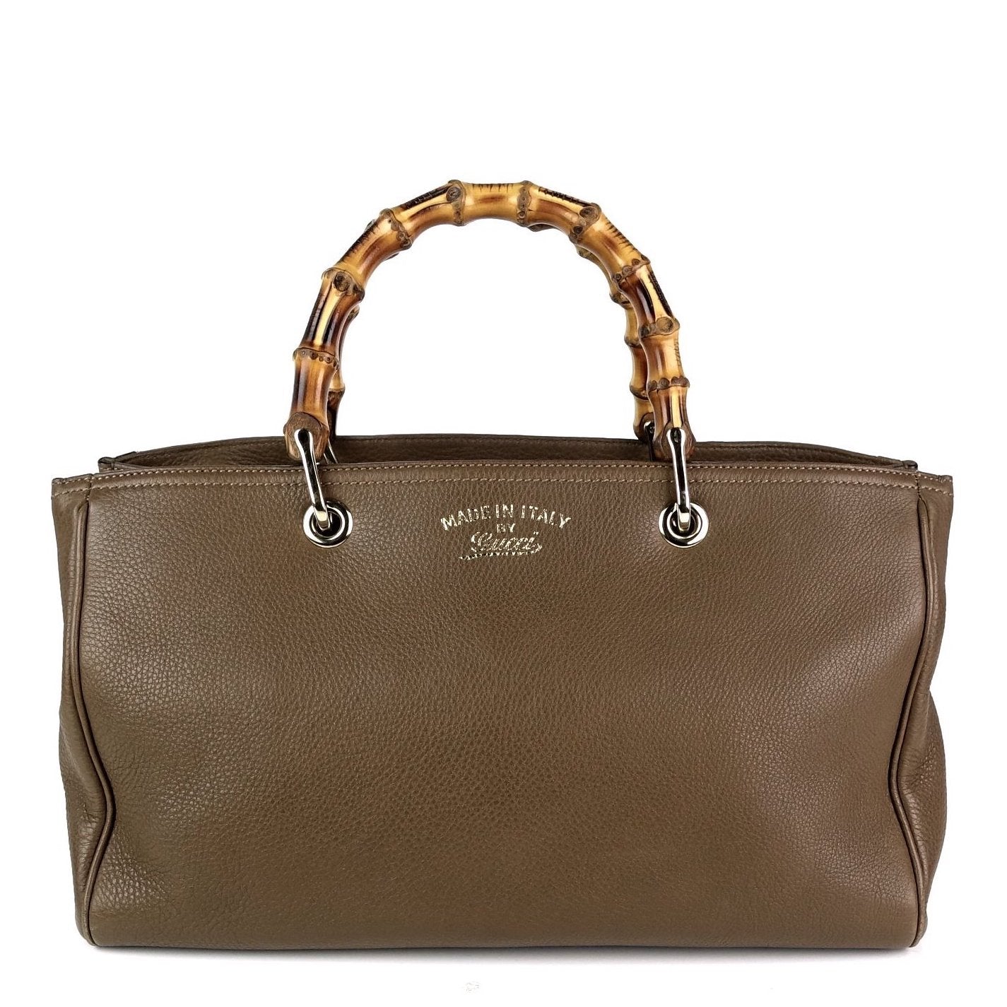 Gucci Pebbled Bamboo Handle Shopper Tote Bag Leather