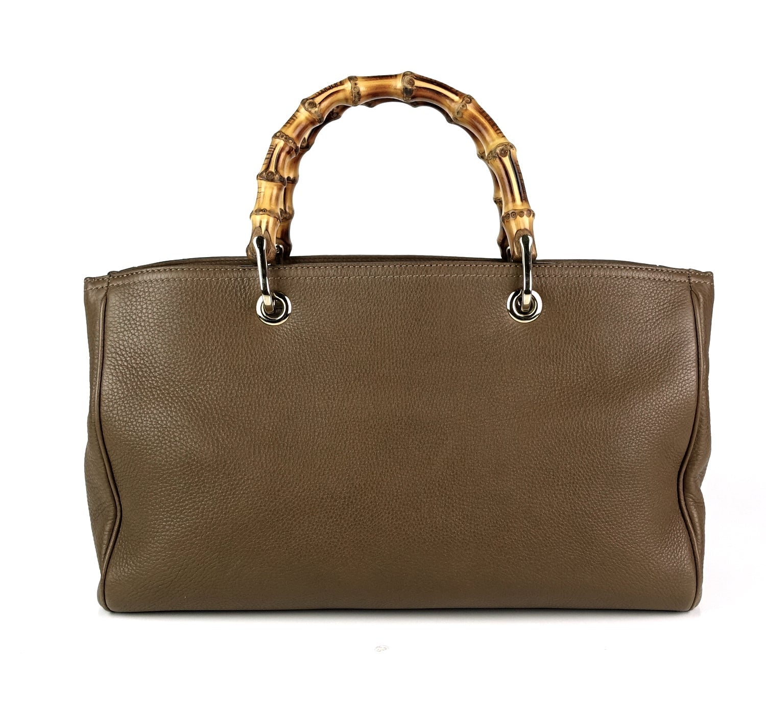 Gucci Pebbled Bamboo Handle Shopper Tote Bag Leather