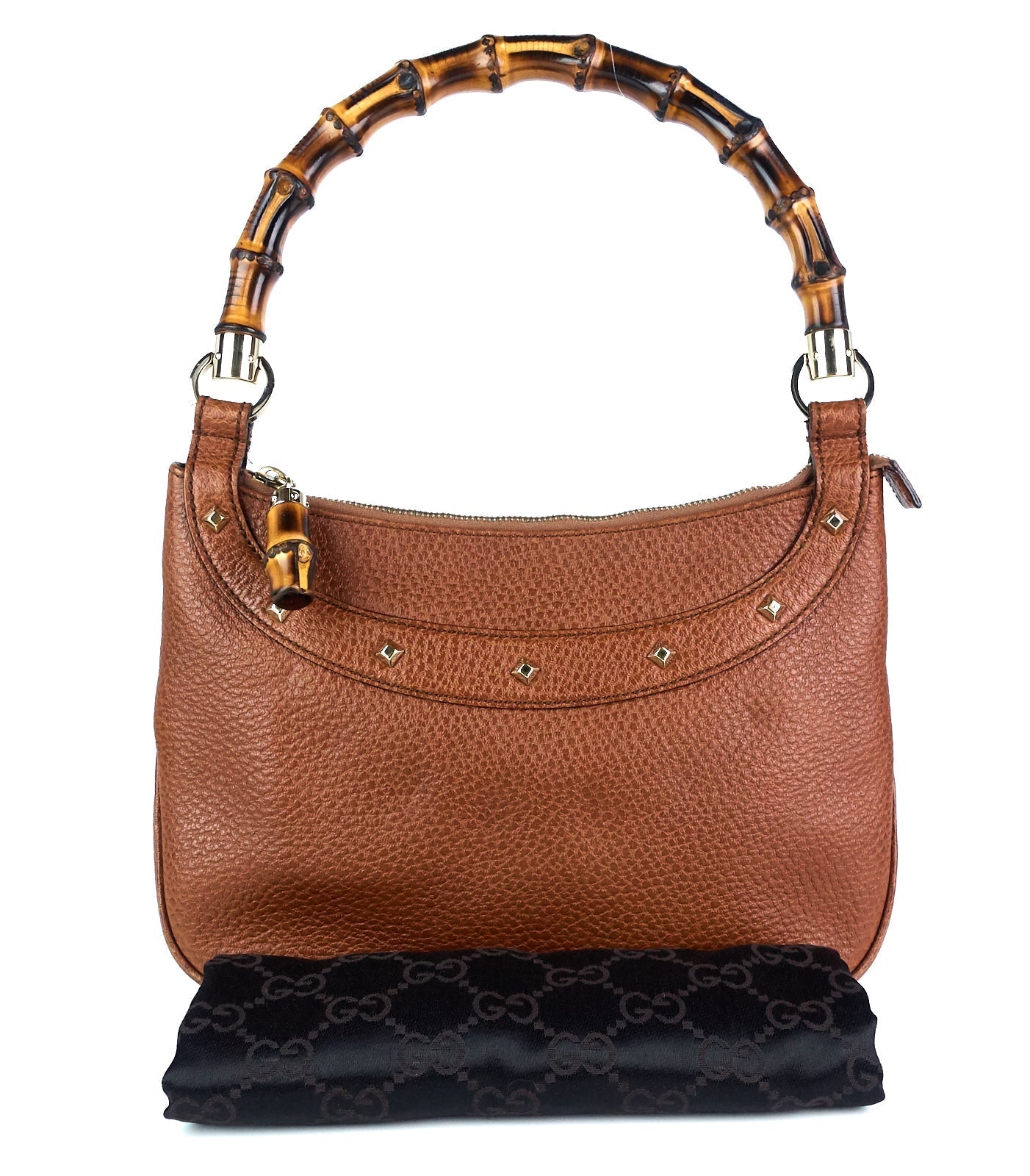 Gucci Jackie Pebbled Bamboo Handle Bag Leather Travel Bag