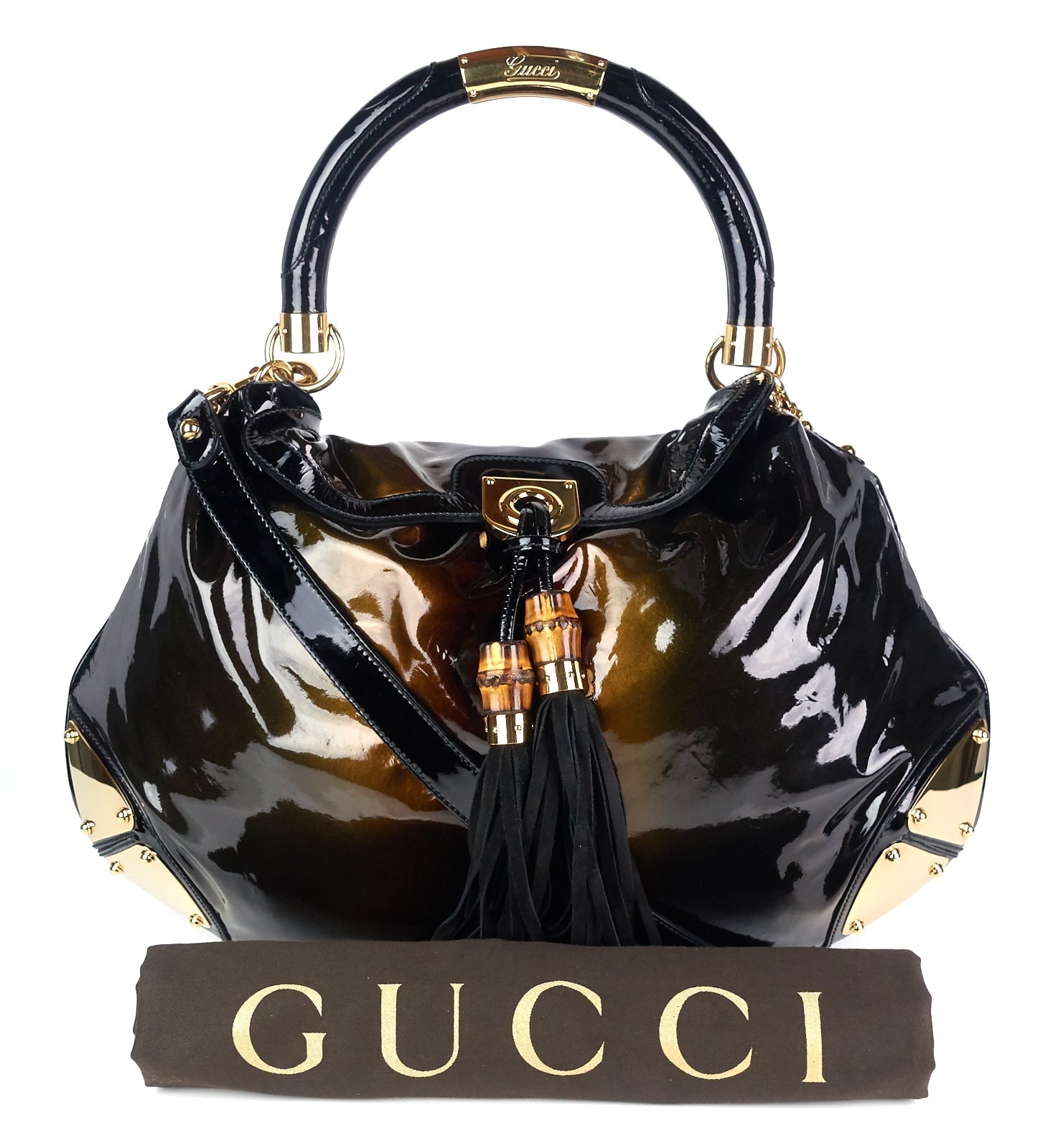 Gucci Indy Patent Hobo Bag Leather Large Travel Bag