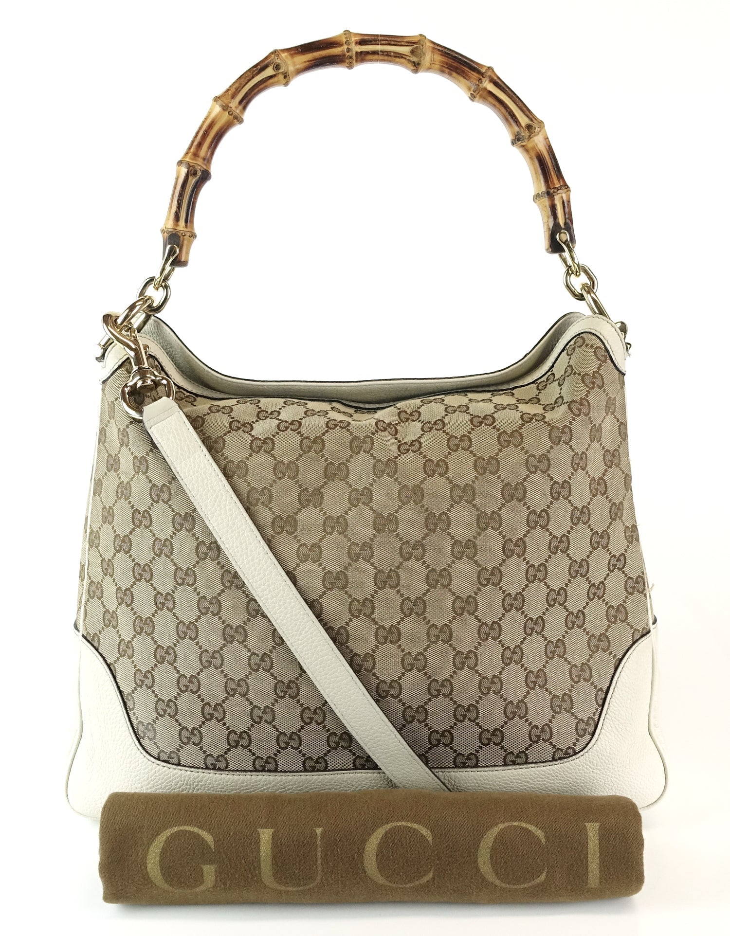 Gucci Diana Bamboo Handle Bag With Strap Canvas Monogram Travel Bag