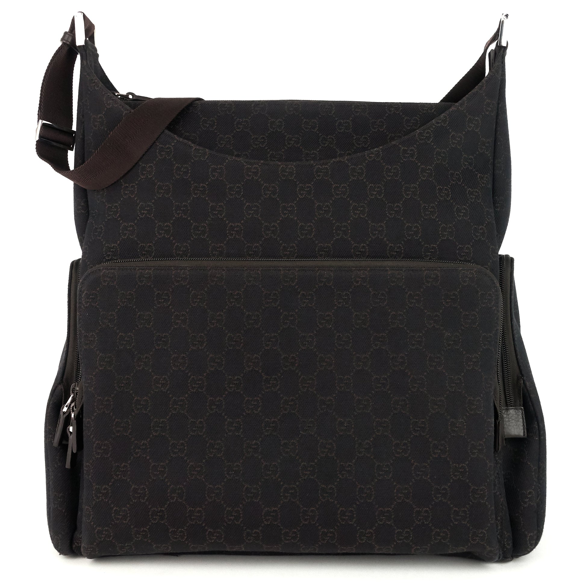 Gucci Zip Pockets Xl Diaper Bag Canvas Monogram Shoulder Bag