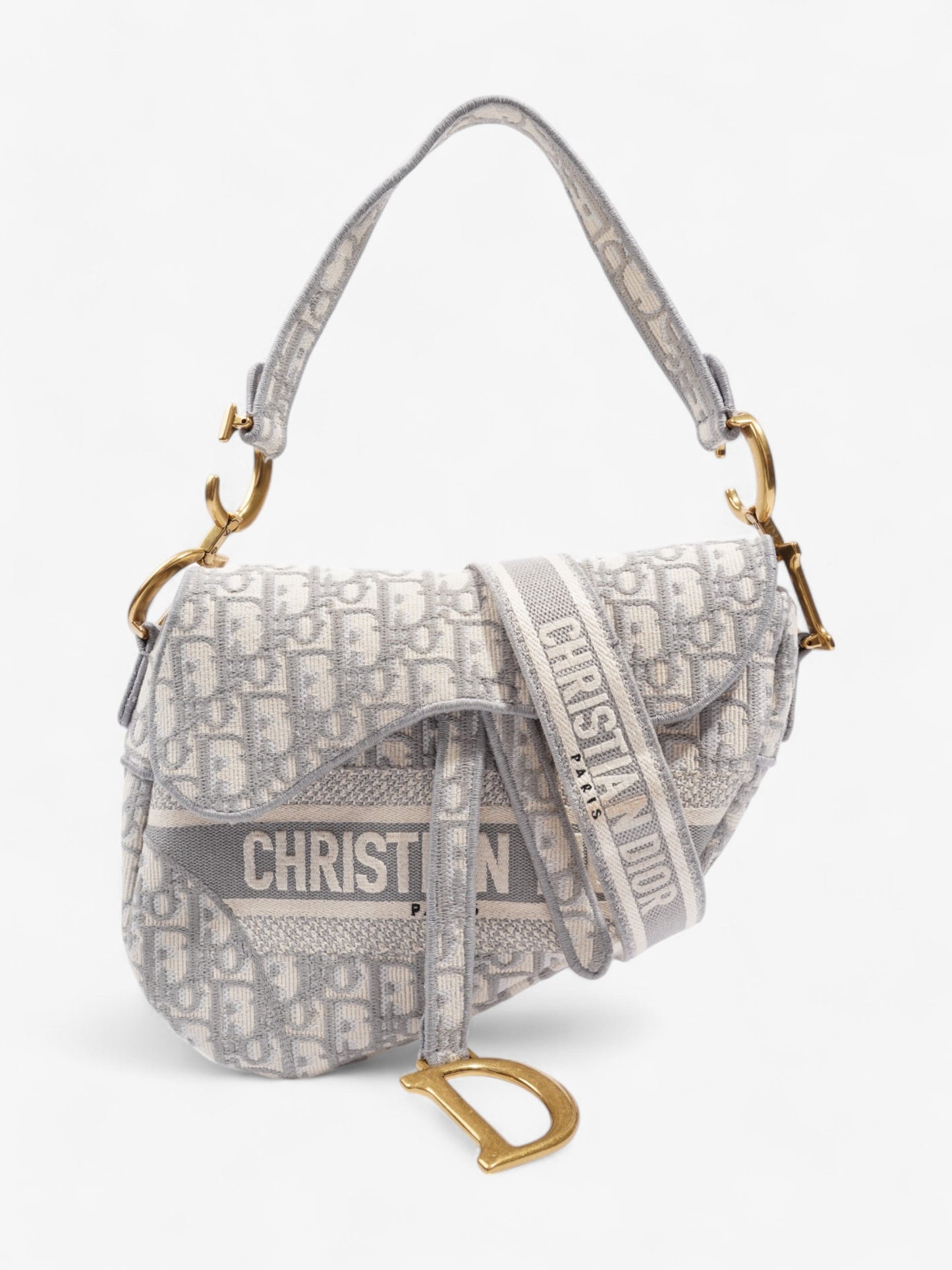 Dior Christian Saddle Bag With Strap Grey Oblique Canvas Gray Crossbody Bag