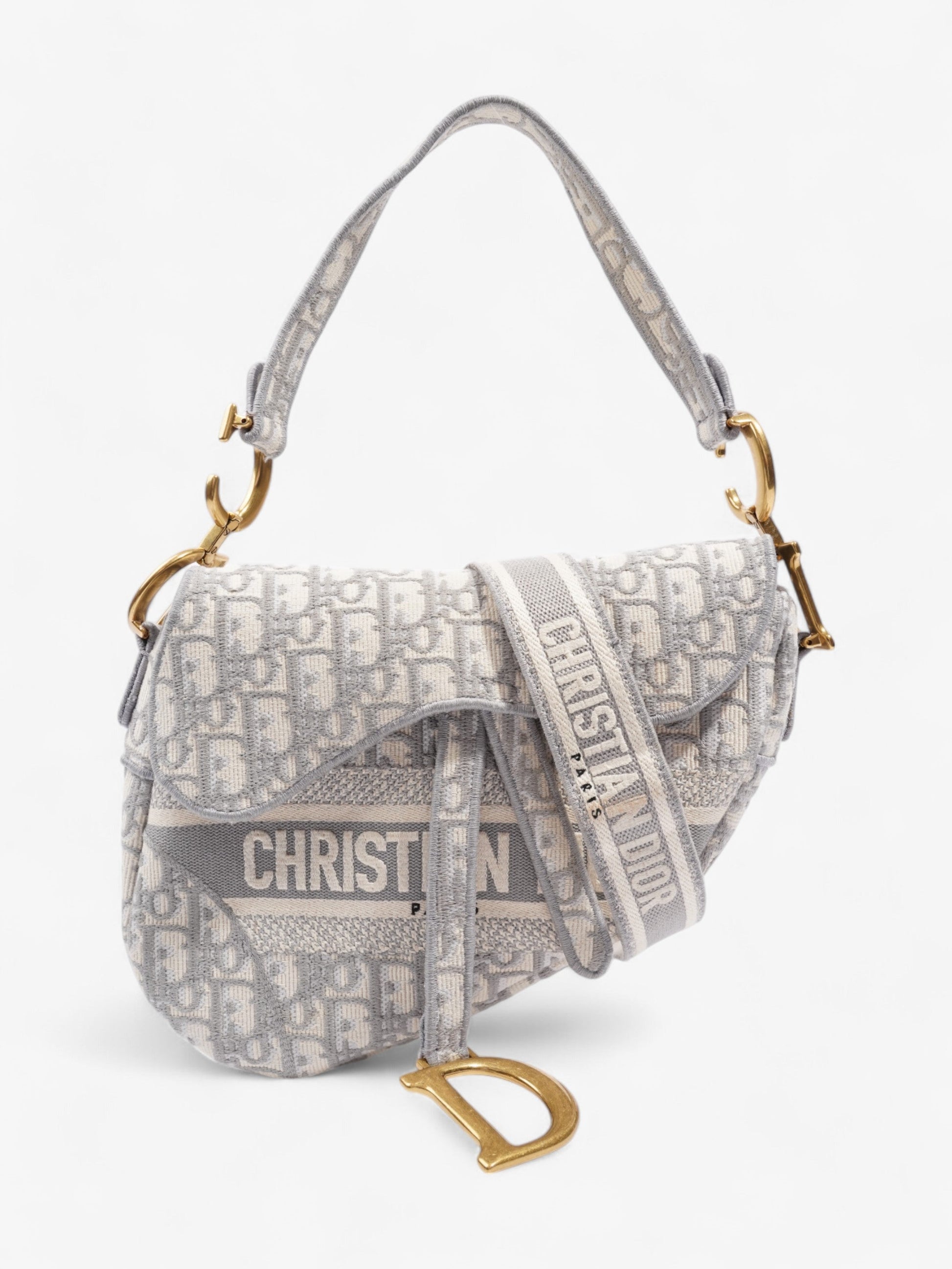Dior Christian Saddle Bag With Strap Grey Oblique Canvas Gray Crossbody Bag