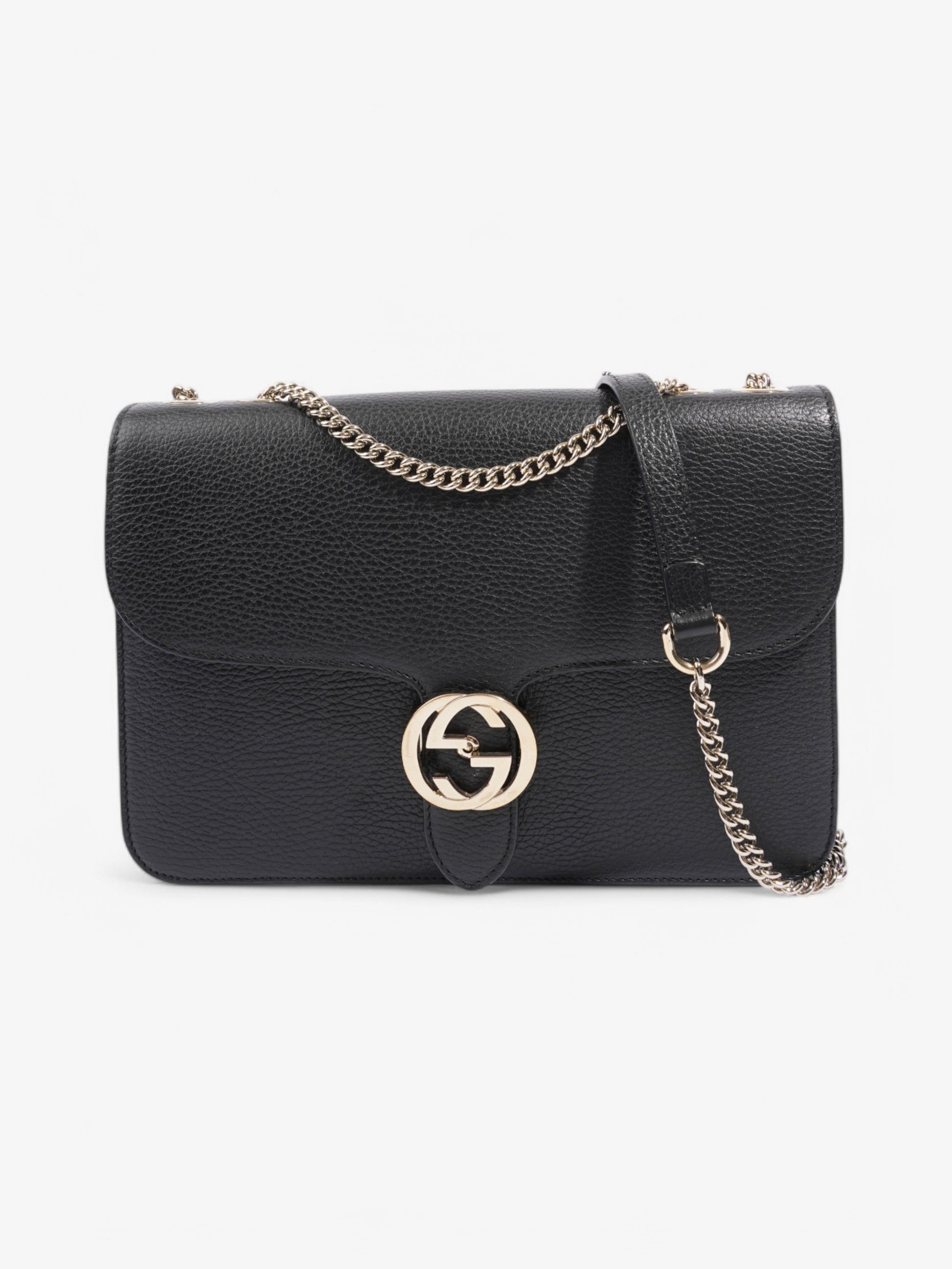 Gucci Dollar Interlocking Calfskin Shoulder Bag Leather Black