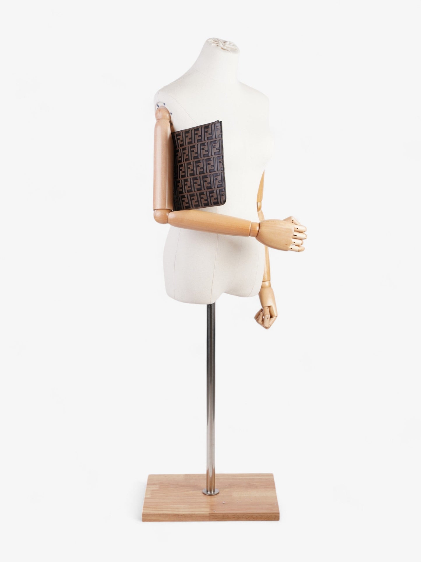 Fendi Clutch Bag Leather Monogram Brown