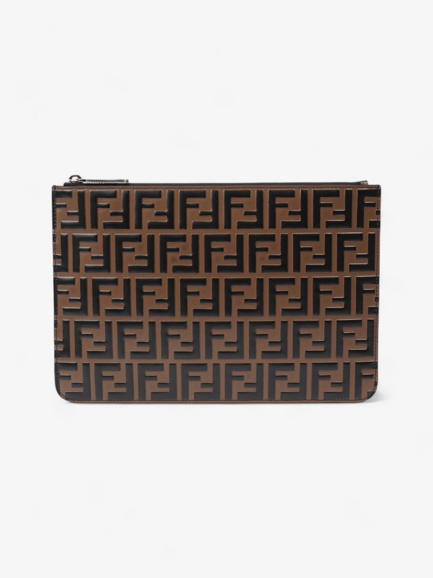 Fendi Clutch Bag Leather Monogram Brown