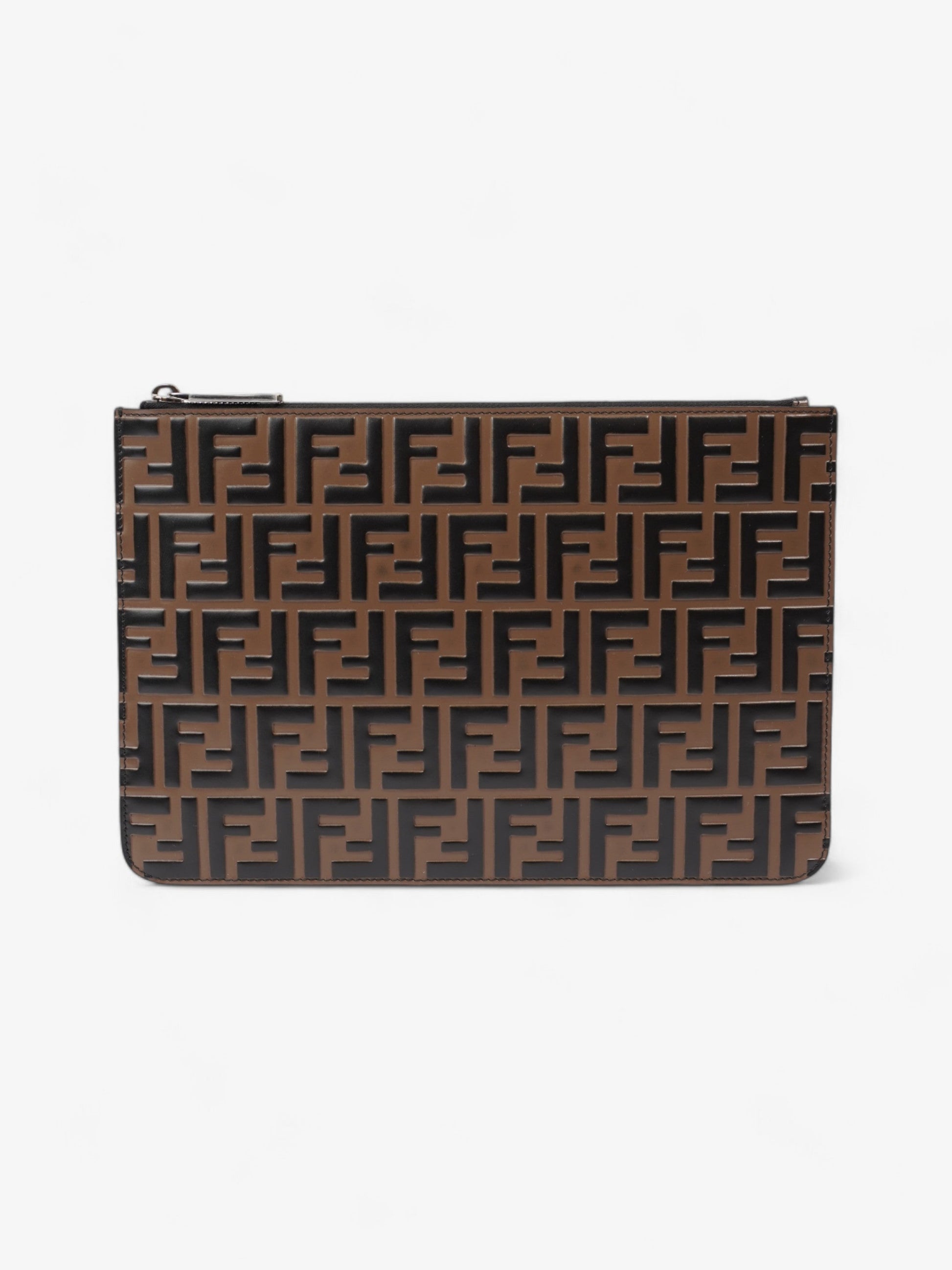 Fendi Clutch Bag Leather Monogram Brown