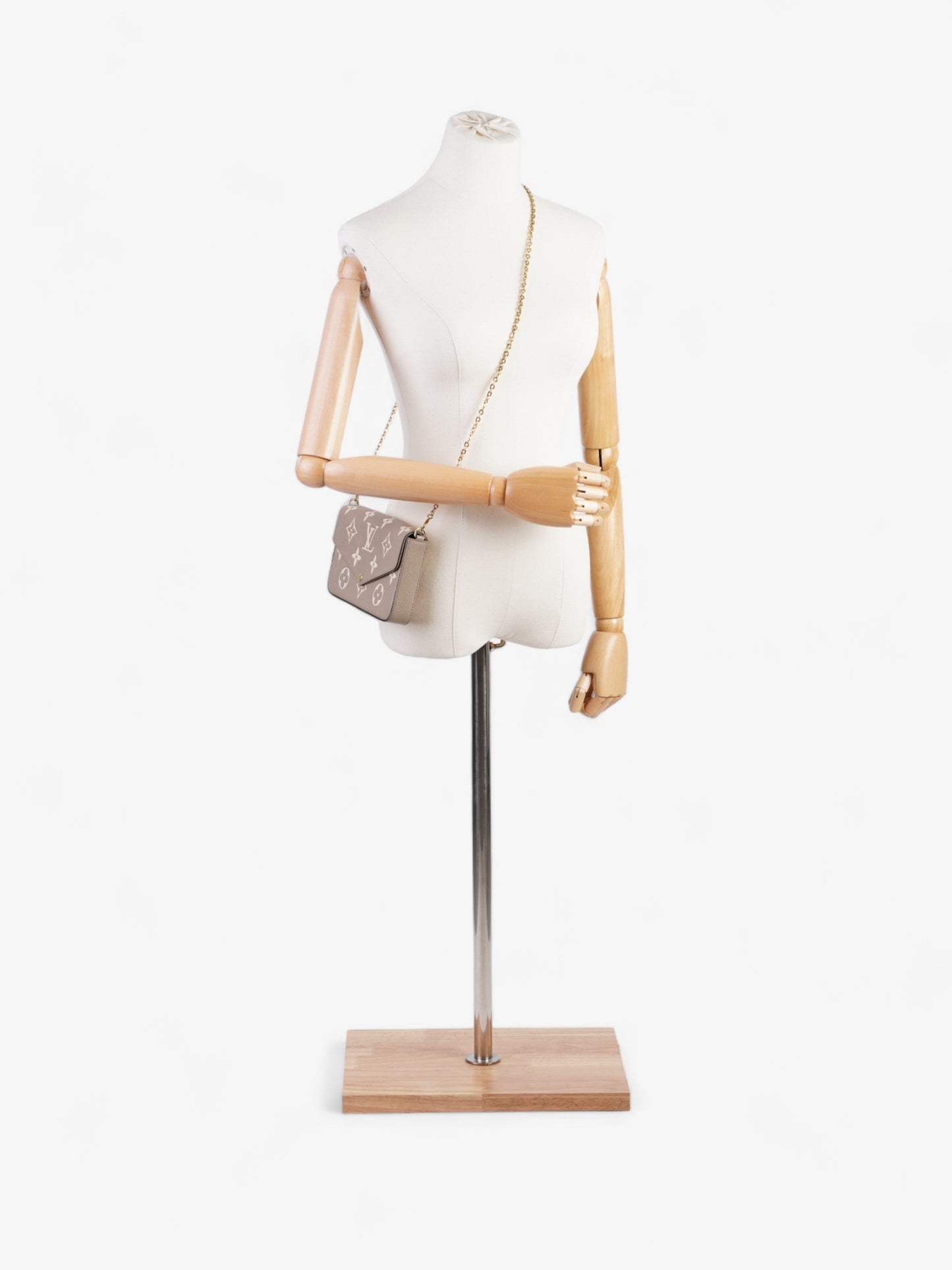 Louis Vuitton Felicie Pochette Tourterelle Cream Empreinte Leather Gray Clutch Bag