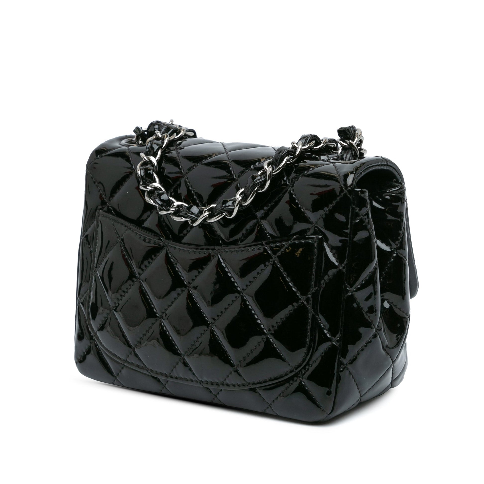 Black Chanel Mini Square Classic Patent Single Flap Crossbody Bag