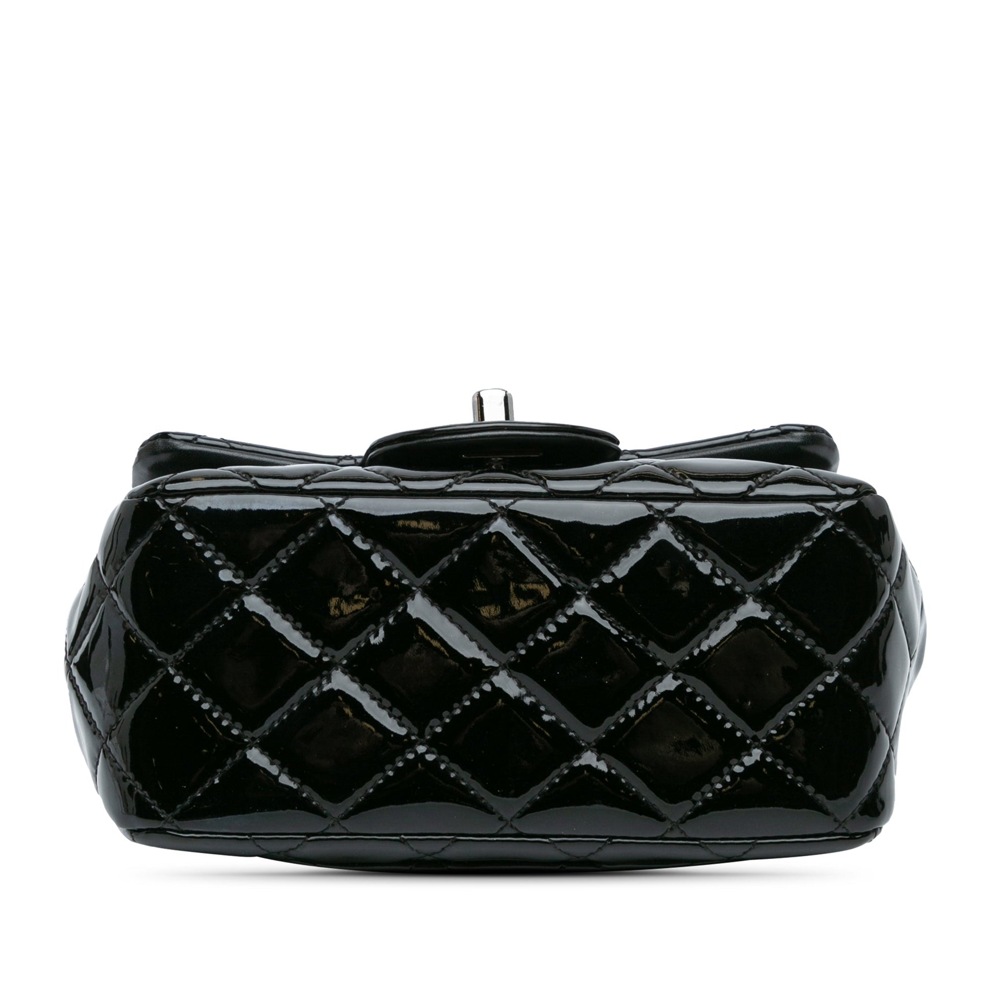 Black Chanel Mini Square Classic Patent Single Flap Crossbody Bag