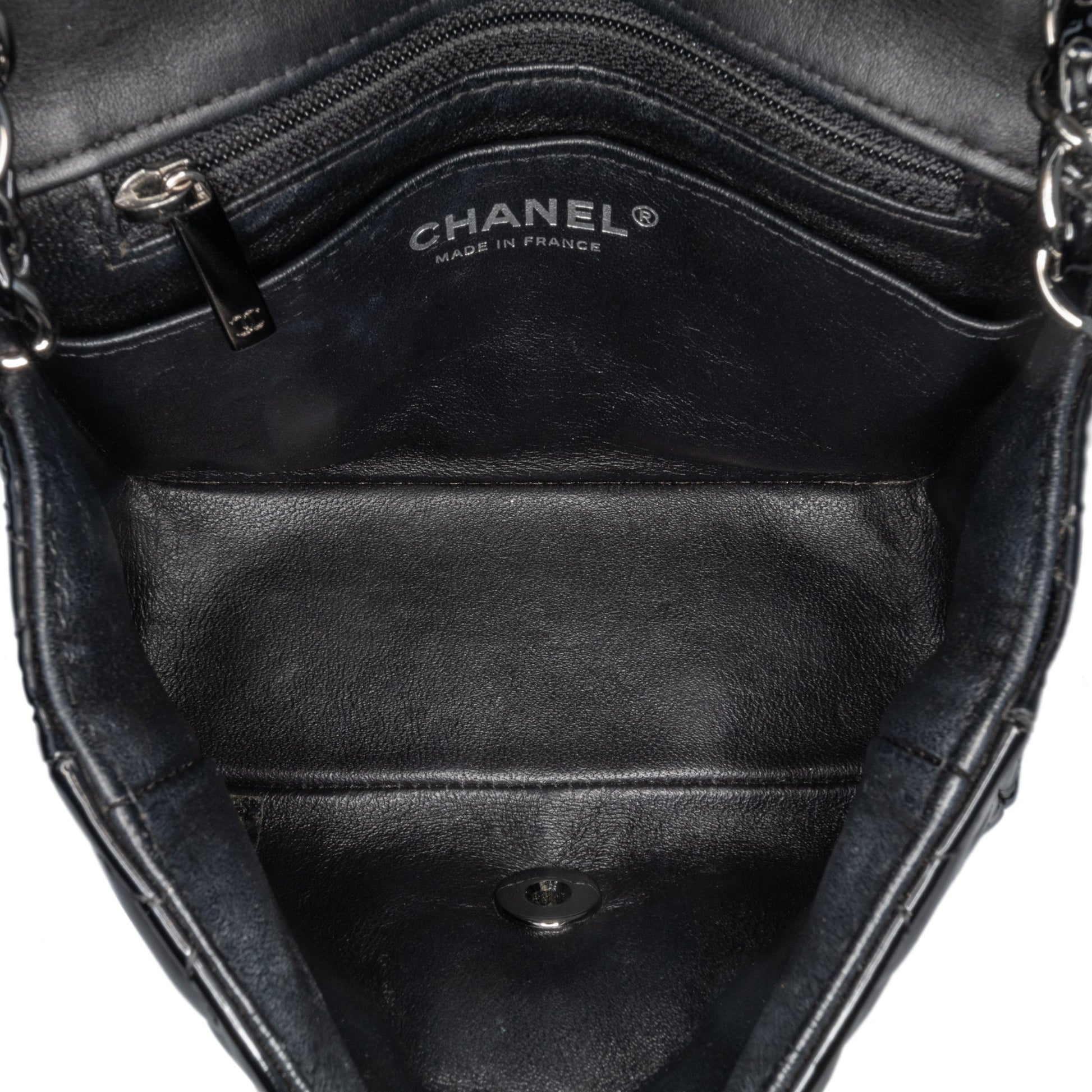 Black Chanel Mini Square Classic Patent Single Flap Crossbody Bag