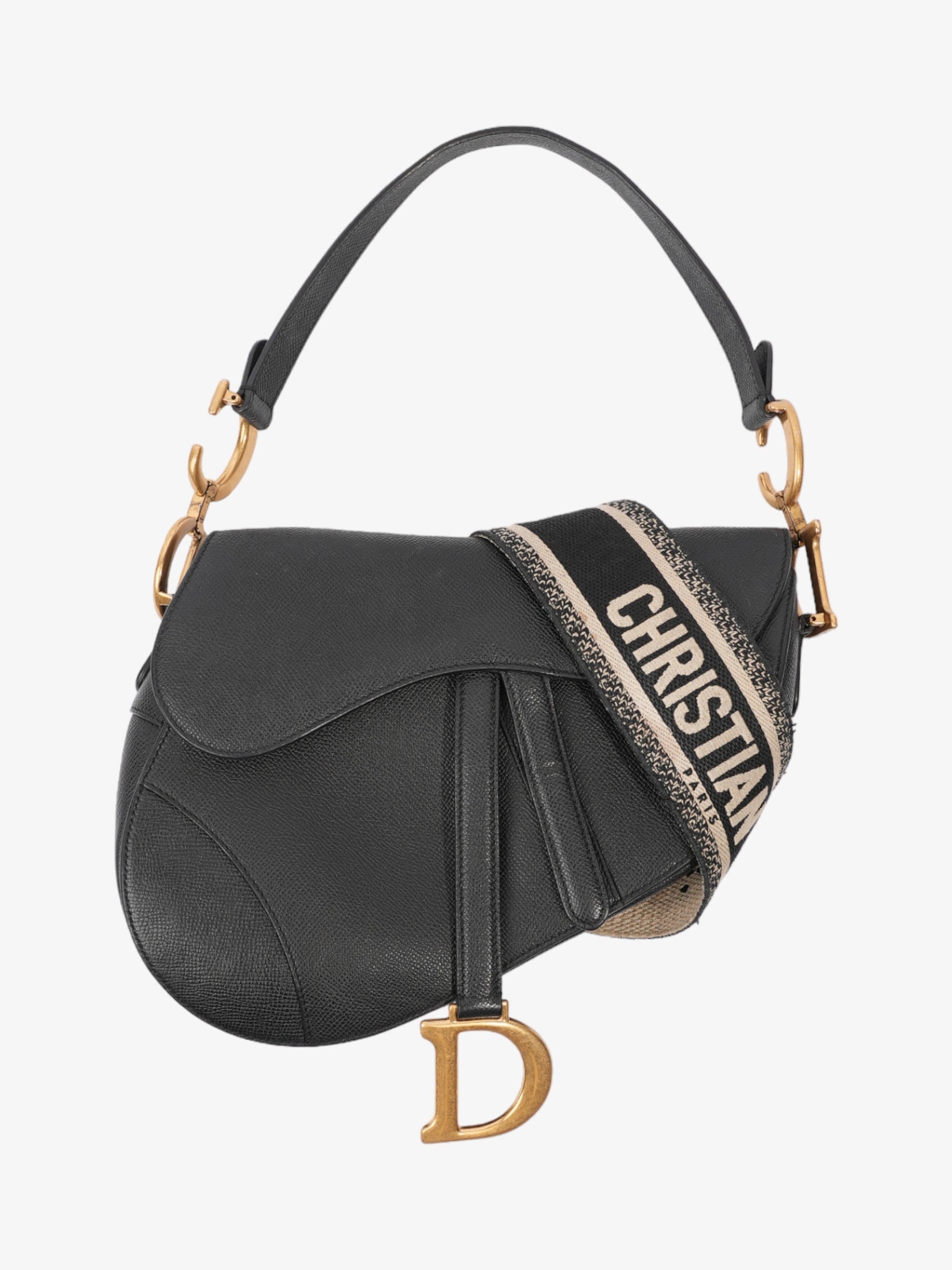 Dior Christian Saddle Bag Goatskin Leather Black Crossbody Bag