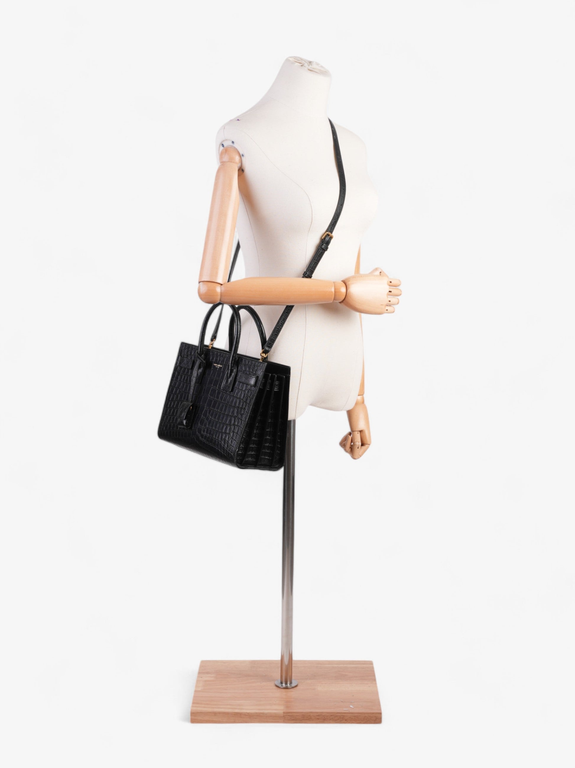 YSL Saint Laurent Sac De Jour Handbag Leather Black Baby Travel Bag