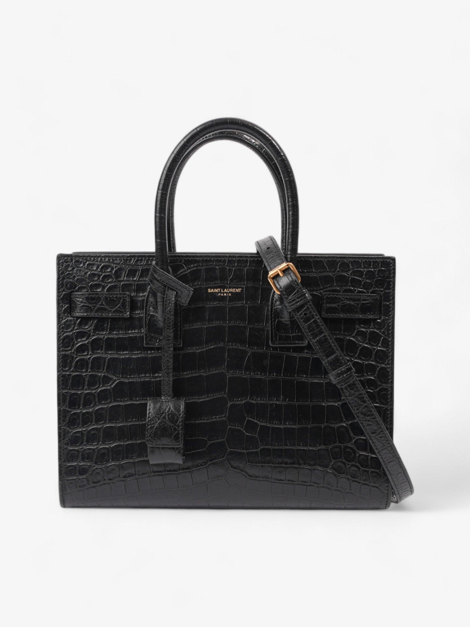 YSL Saint Laurent Sac De Jour Handbag Leather Black Baby Travel Bag