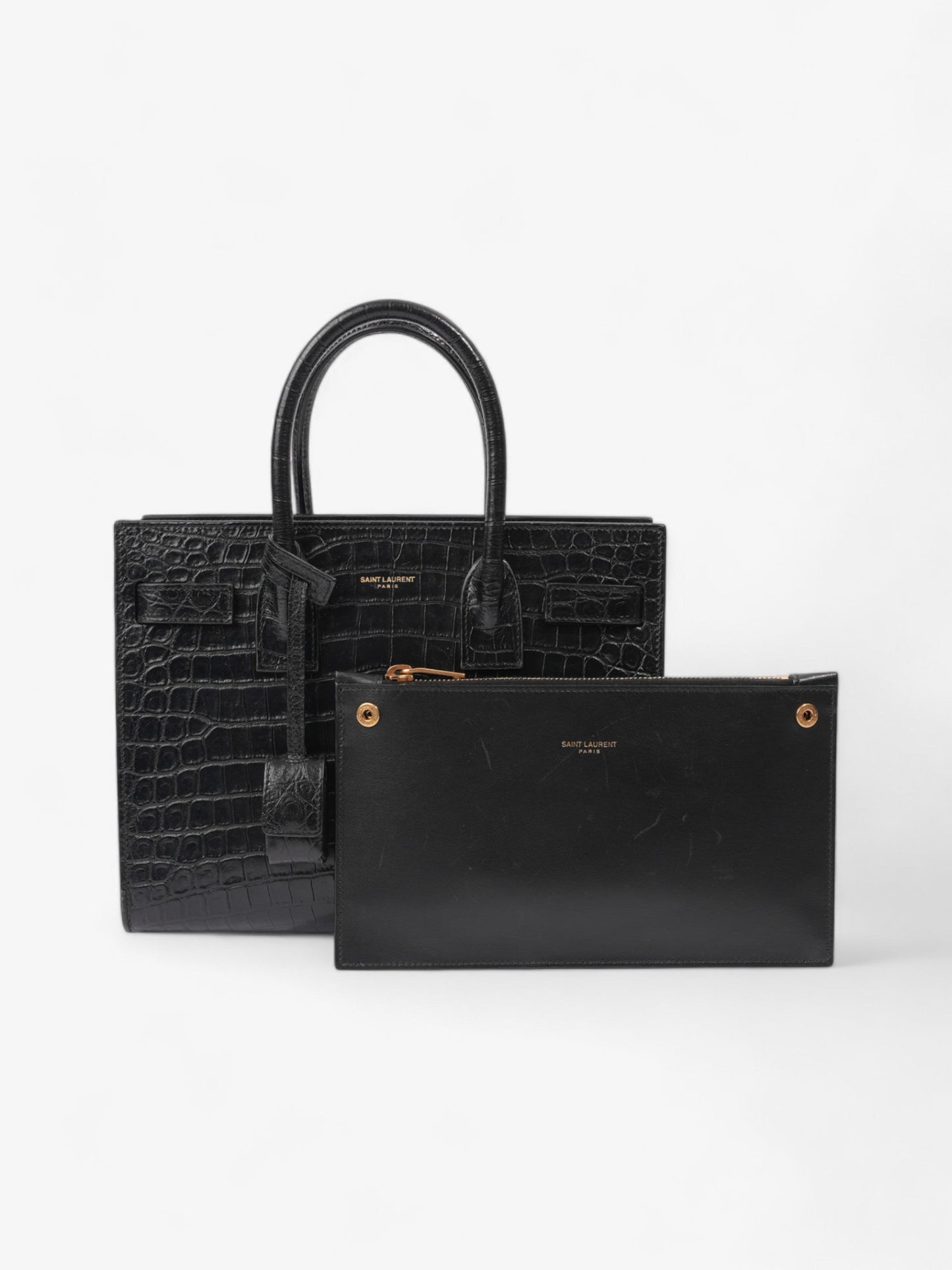 YSL Saint Laurent Sac De Jour Handbag Leather Black Baby Travel Bag