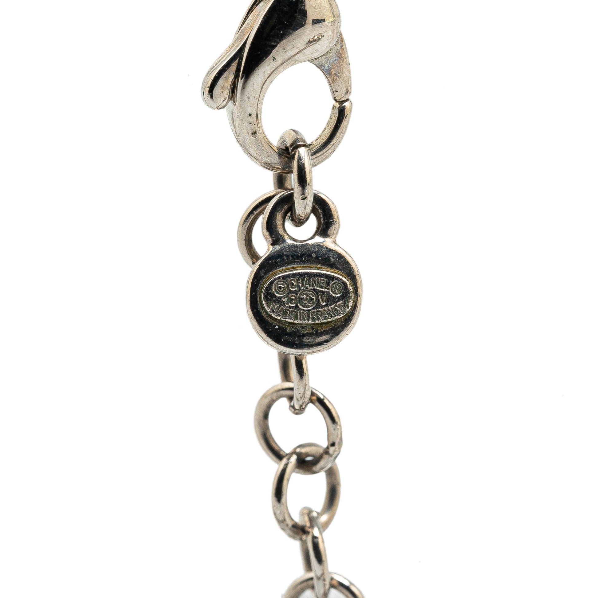 Silver Chanel Palladium Plated CC Crystal Pendant Necklace
