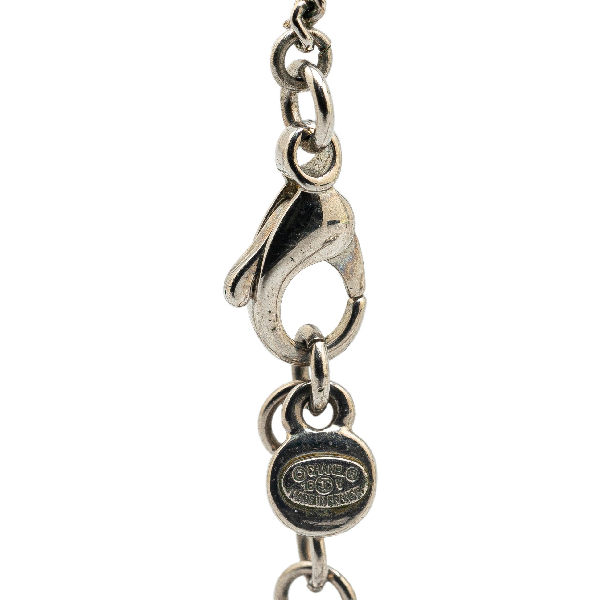 Silver Chanel Palladium Plated CC Crystal Pendant Necklace