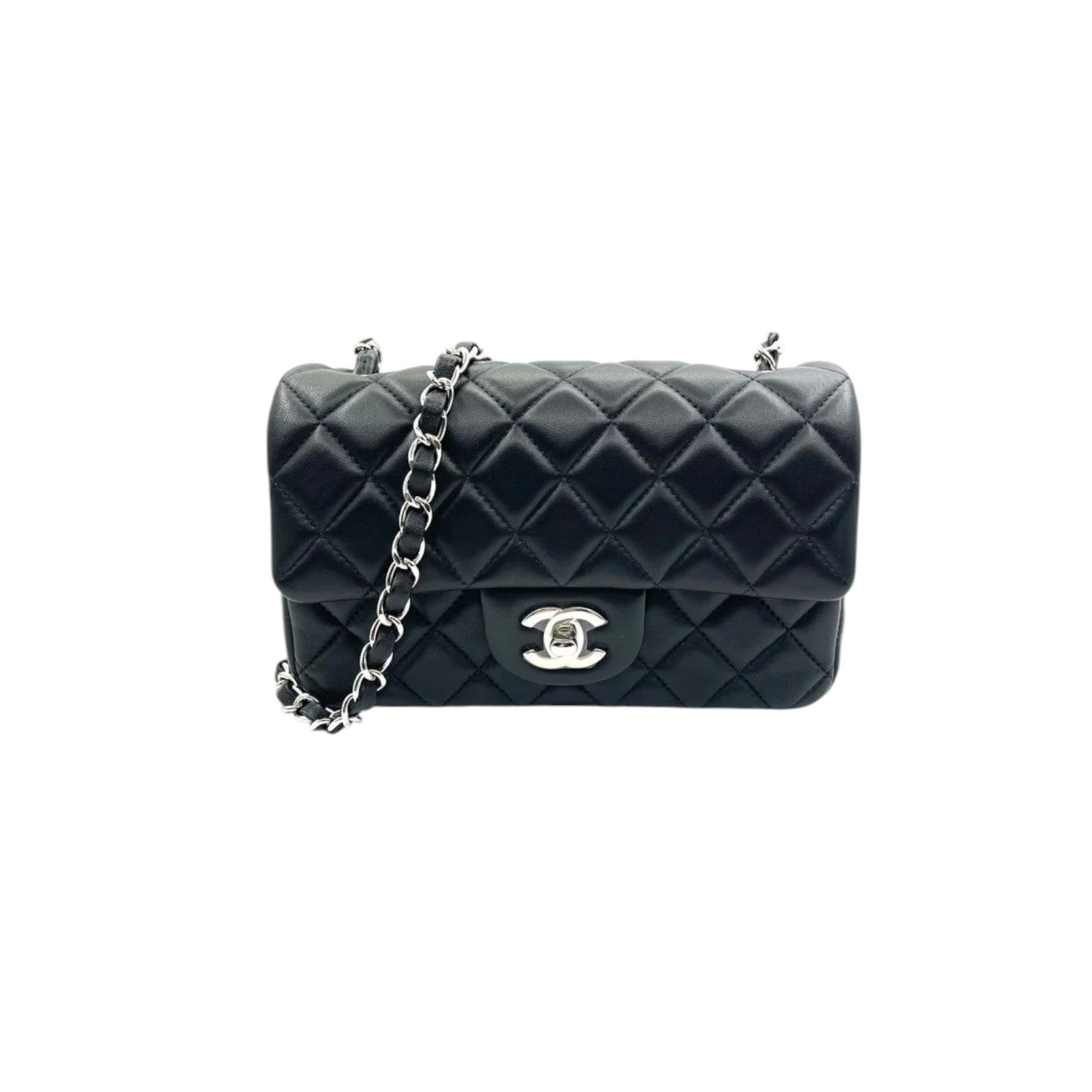 Chanel Rectangular Flap Mini Lambskin SHW Handbag Leather Quilted Crossbody Bag