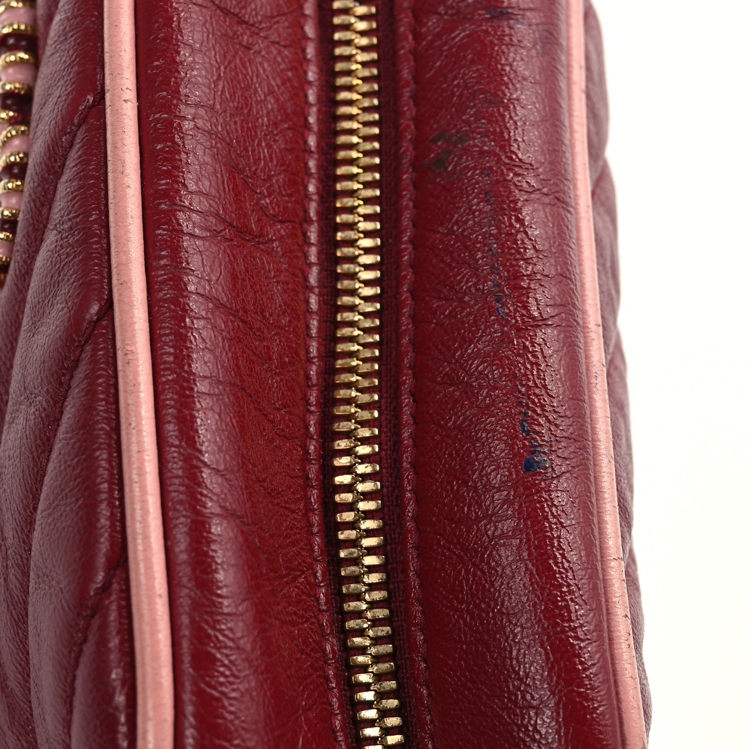 Gucci Azalea Calfskin Enamel Matelasse Diagonal Small Torchon GG Marmont Chain Shoulder Bag New Cherry Red Wild Rose