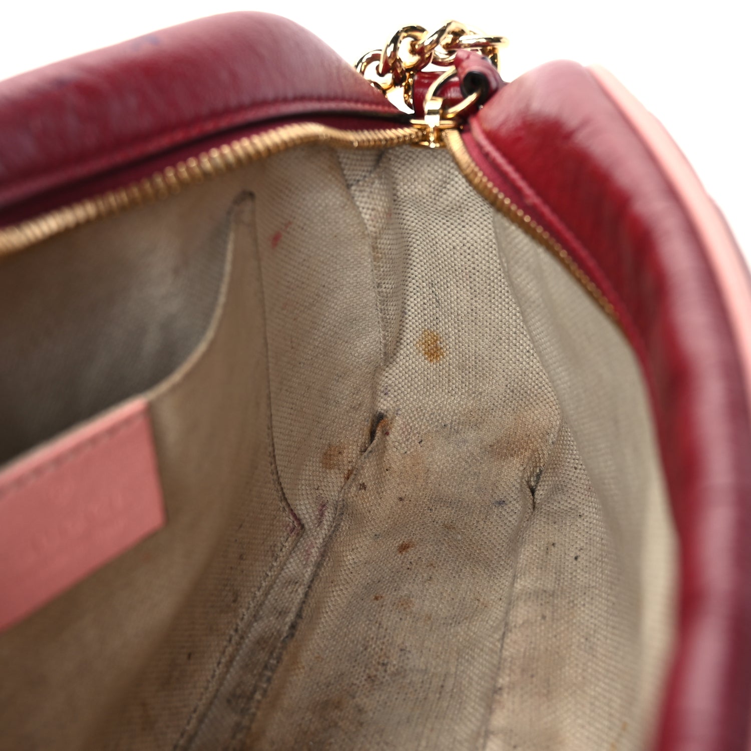 Gucci Azalea Calfskin Enamel Matelasse Diagonal Small Torchon GG Marmont Chain Shoulder Bag New Cherry Red Wild Rose
