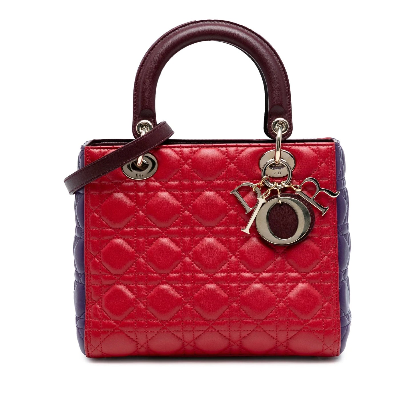 Dior Handbag Tricolor Cannage Lady Satchel Lambskin Red Medium Satchel Bag