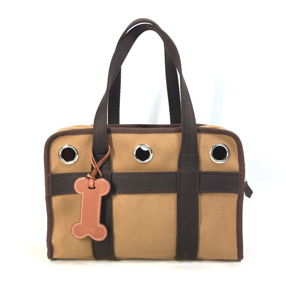 Hermes Boston Duffel Bag Cotton Polyurethane Pet Dog Tote Nylon Brown Small Tote Bag