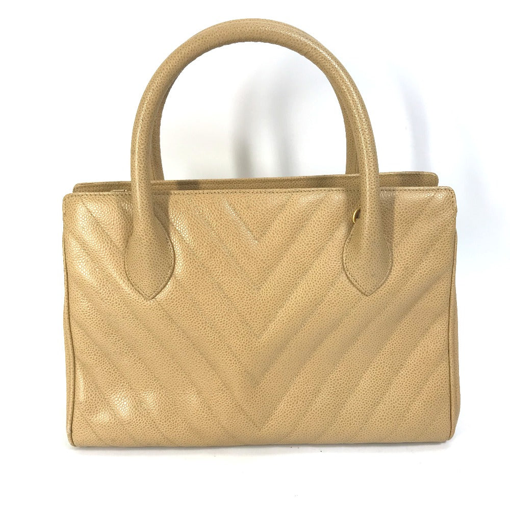 Chanel Caviar skin Chevron Vstitch Beige Handbag