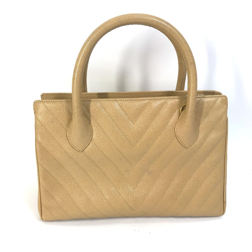 Chanel Caviar skin Chevron Vstitch Beige Handbag