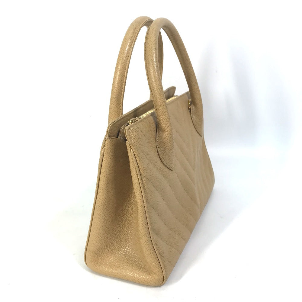 Chanel Caviar skin Chevron Vstitch Beige Handbag