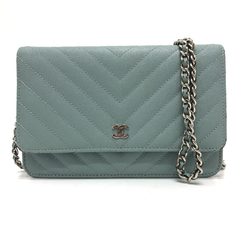 Chanel Caviar skin Long Purse Vstitch COCO Blue Wallet Case
