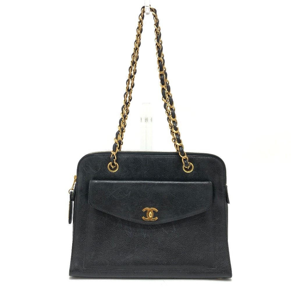 CHANEL Shoulder Bag Caviar skin black   COCO Mark CC Women  