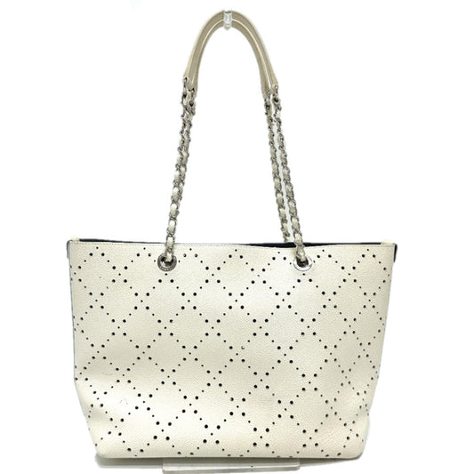Chanel Soft caviar skin COCO Mark CC White Key Chain