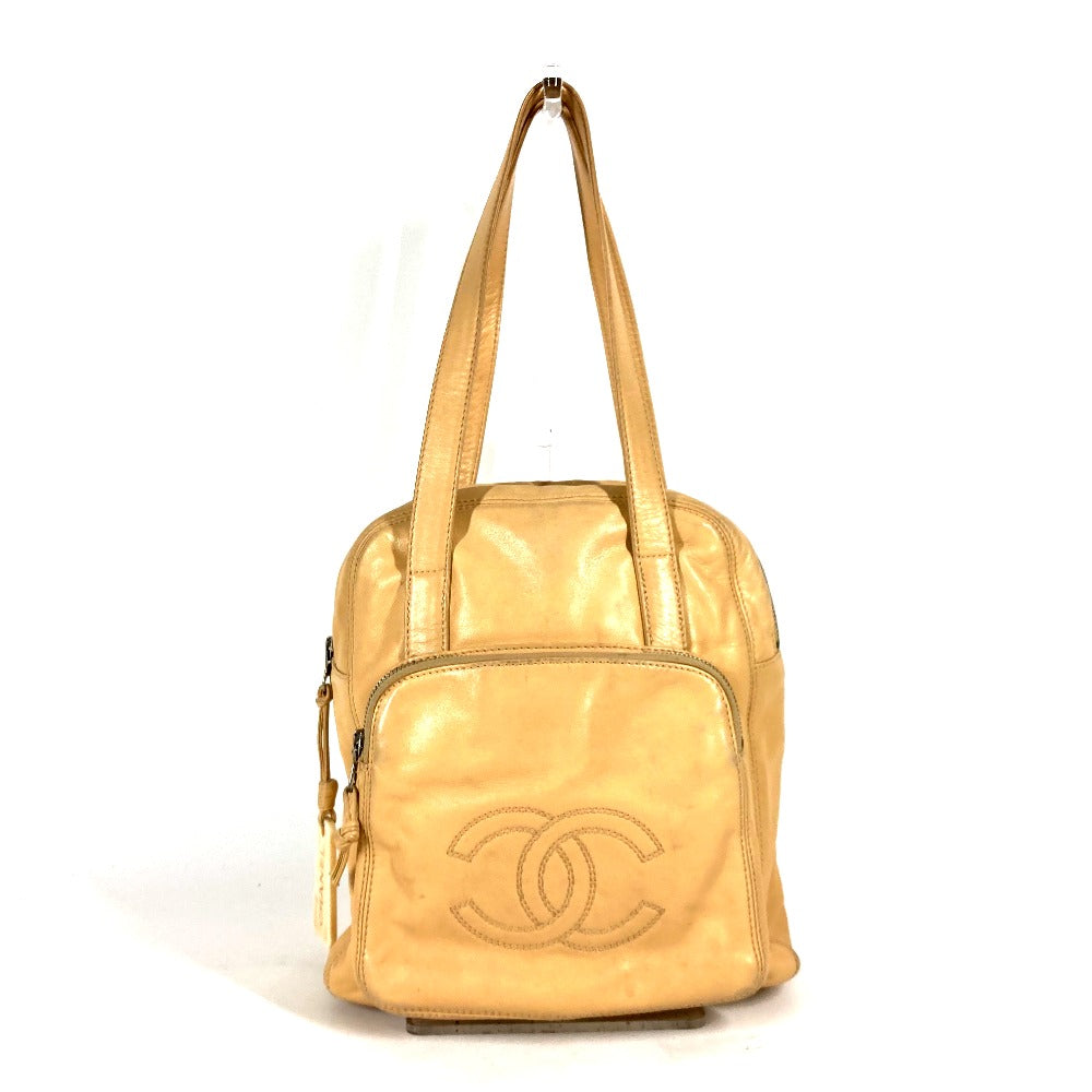 CHANEL Tote Bag leather beige logo CC COCO Mark Women  