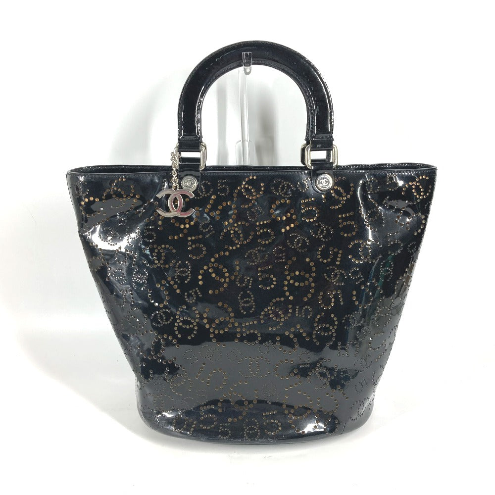 Chanel Patent punching logo CC COCO Mark Black Leather Tote Bag