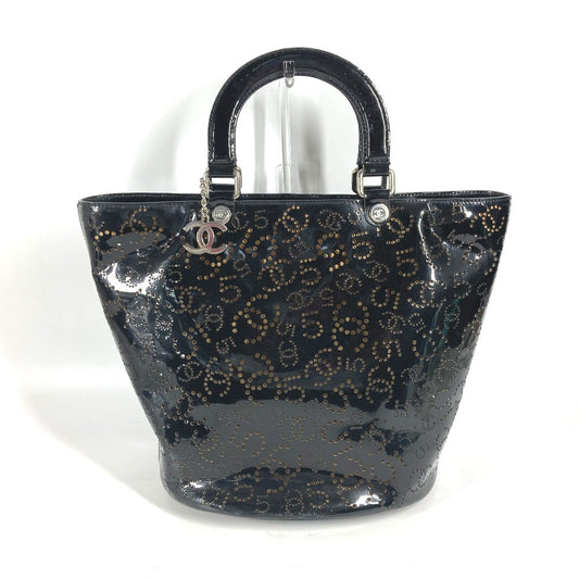 Chanel Patent punching logo CC COCO Mark Black Leather Tote Bag