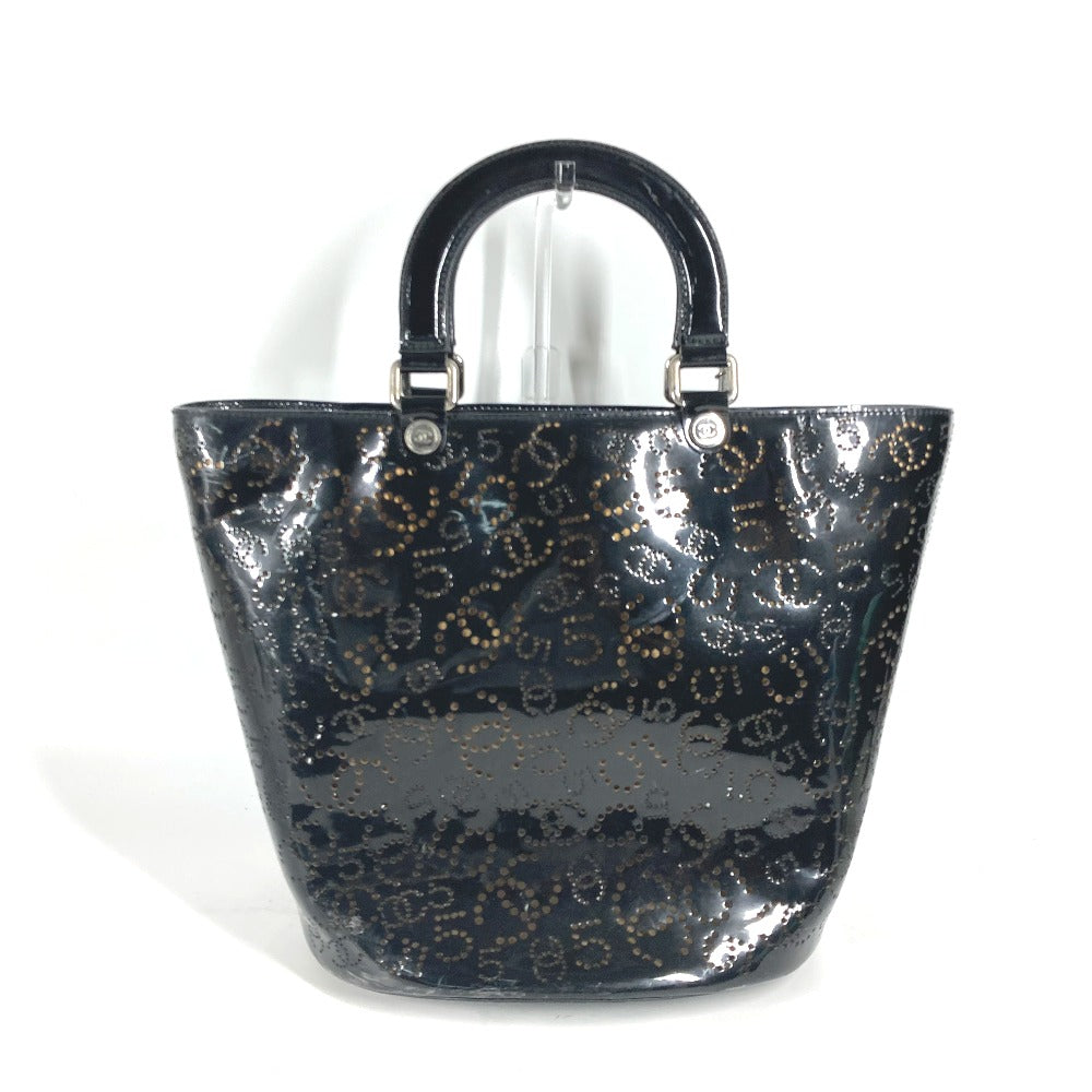 Chanel Patent punching logo CC COCO Mark Black Leather Tote Bag