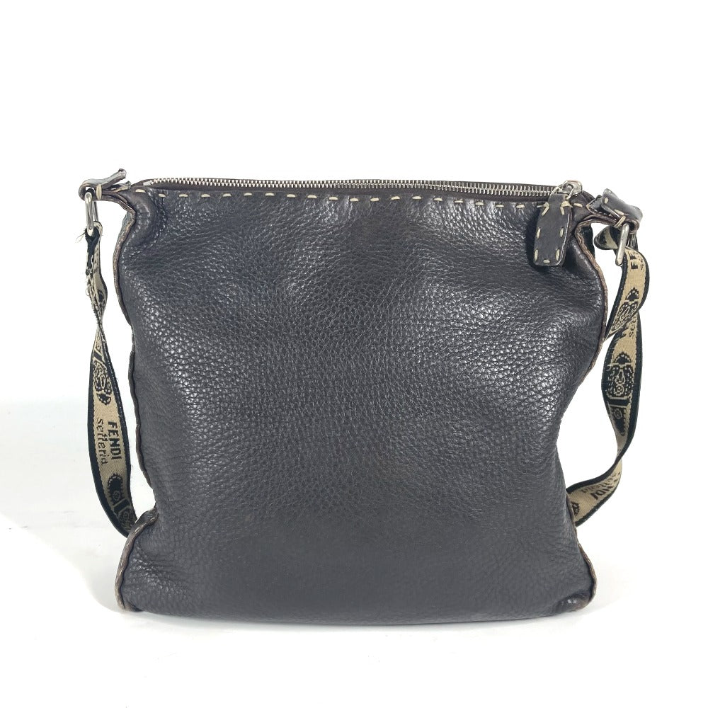 Fendi Shoulder Bag Dark Pochette Selleria Leather Brown Logo