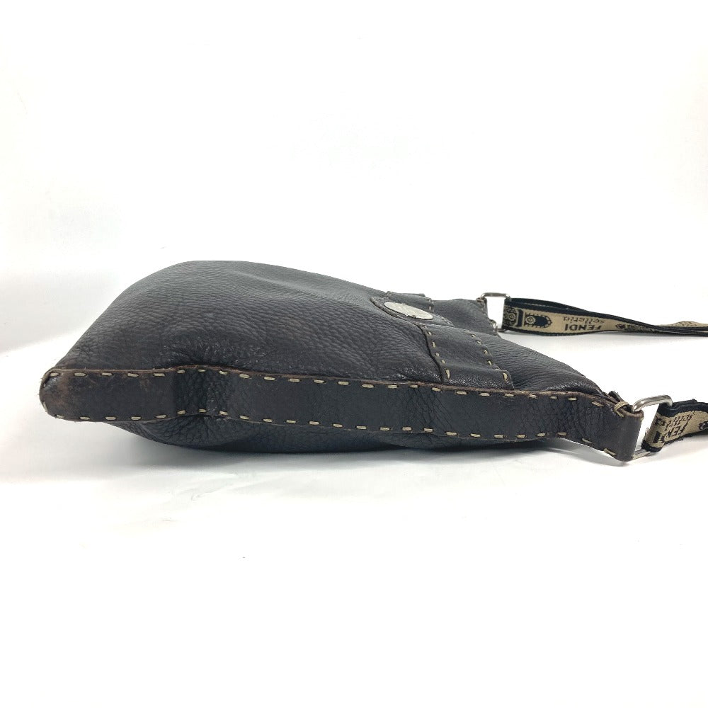 Fendi Shoulder Bag Dark Pochette Selleria Leather Brown Logo