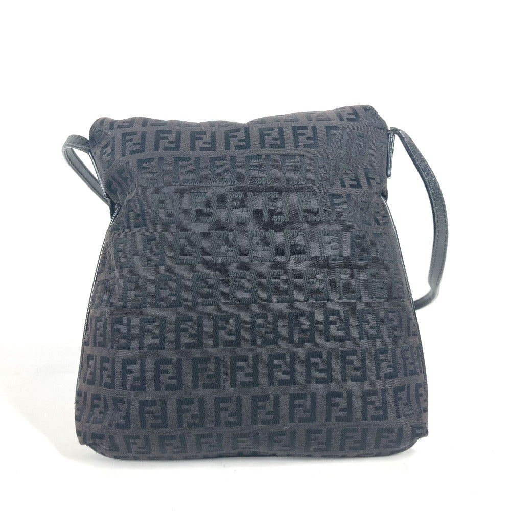 Fendi Shoulder Bag Zucchino Leather Canvas Brown