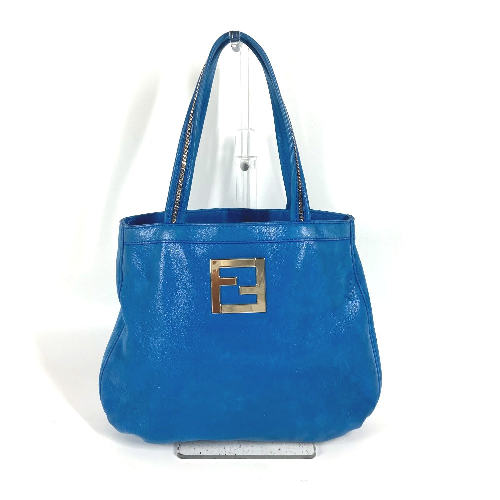 Fendi Shoulder Bag Ff Leather Blue Chain