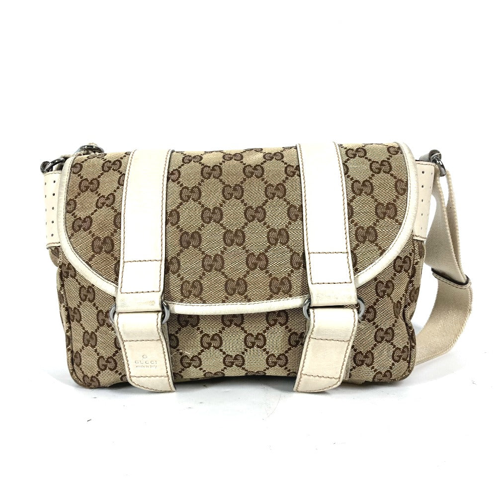 Gucci GG Leather Canvas Beige Shoulder Bag