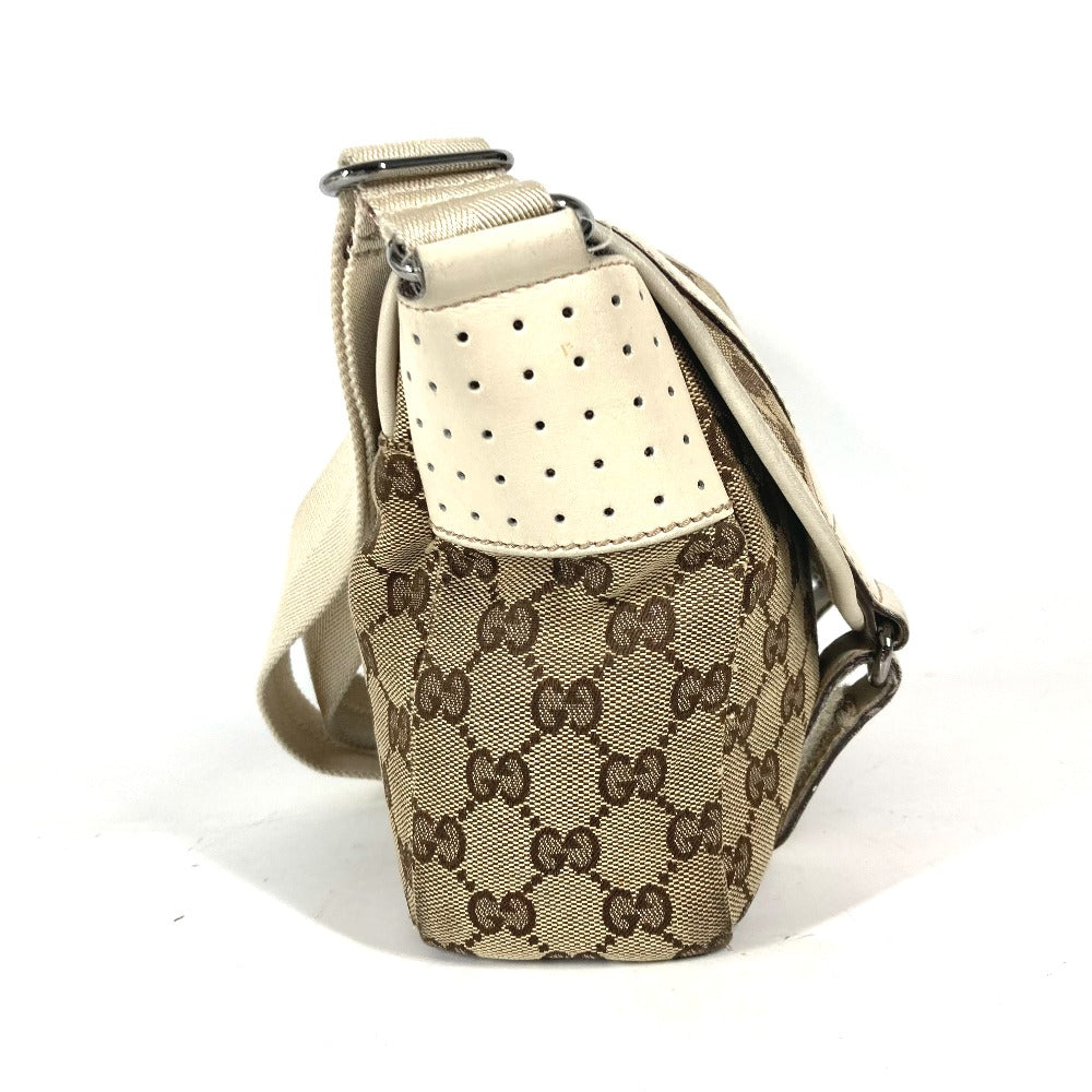 Gucci GG Leather Canvas Beige Shoulder Bag