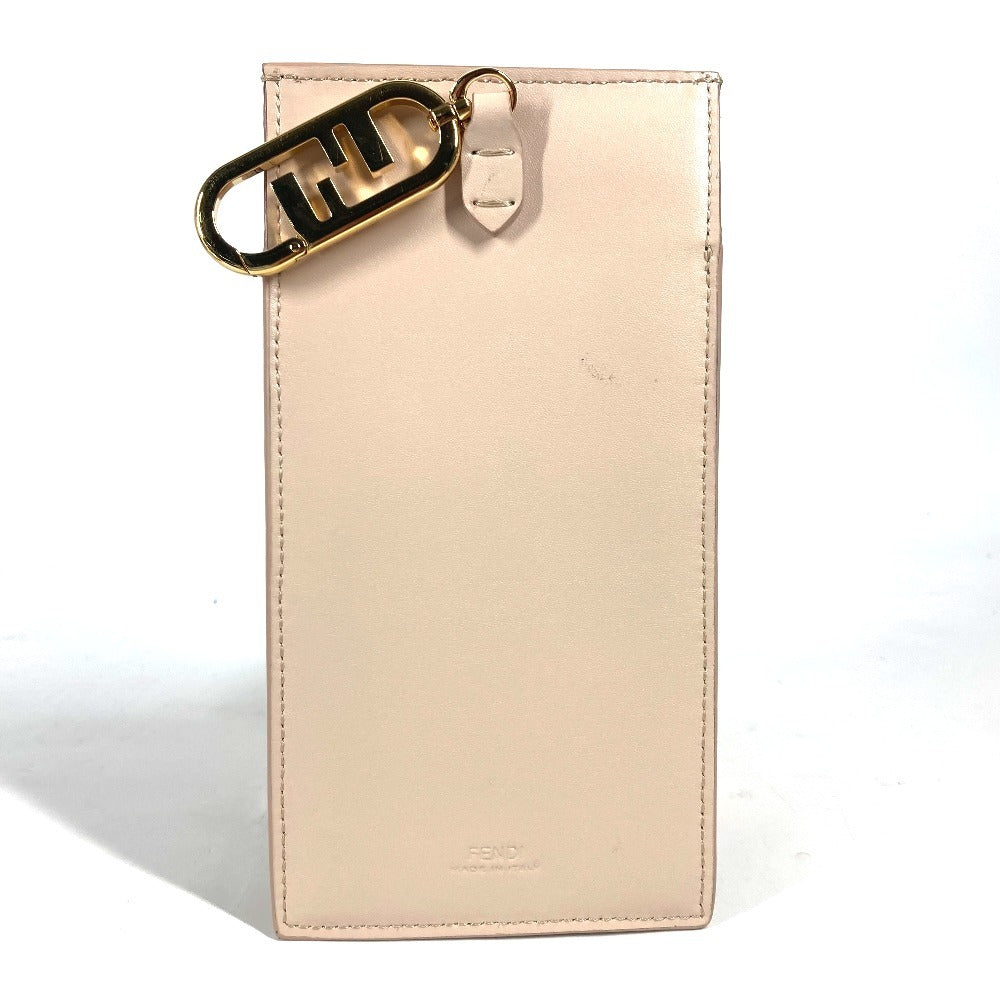 Fendi Pouch 7As047 Fur Smartphone Case Phone Pouch Women Leather Beige Travel Bag