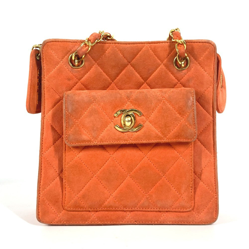 Chanel suede CC COCO Mark Matelasse Quilting Orange Shoulder Bag