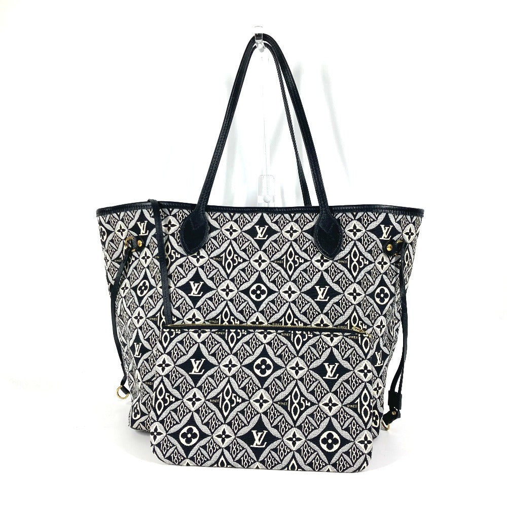 Louis Vuitton M57230 Jacquard Neverfull MM Monogram Leather Black Shoulder Bag